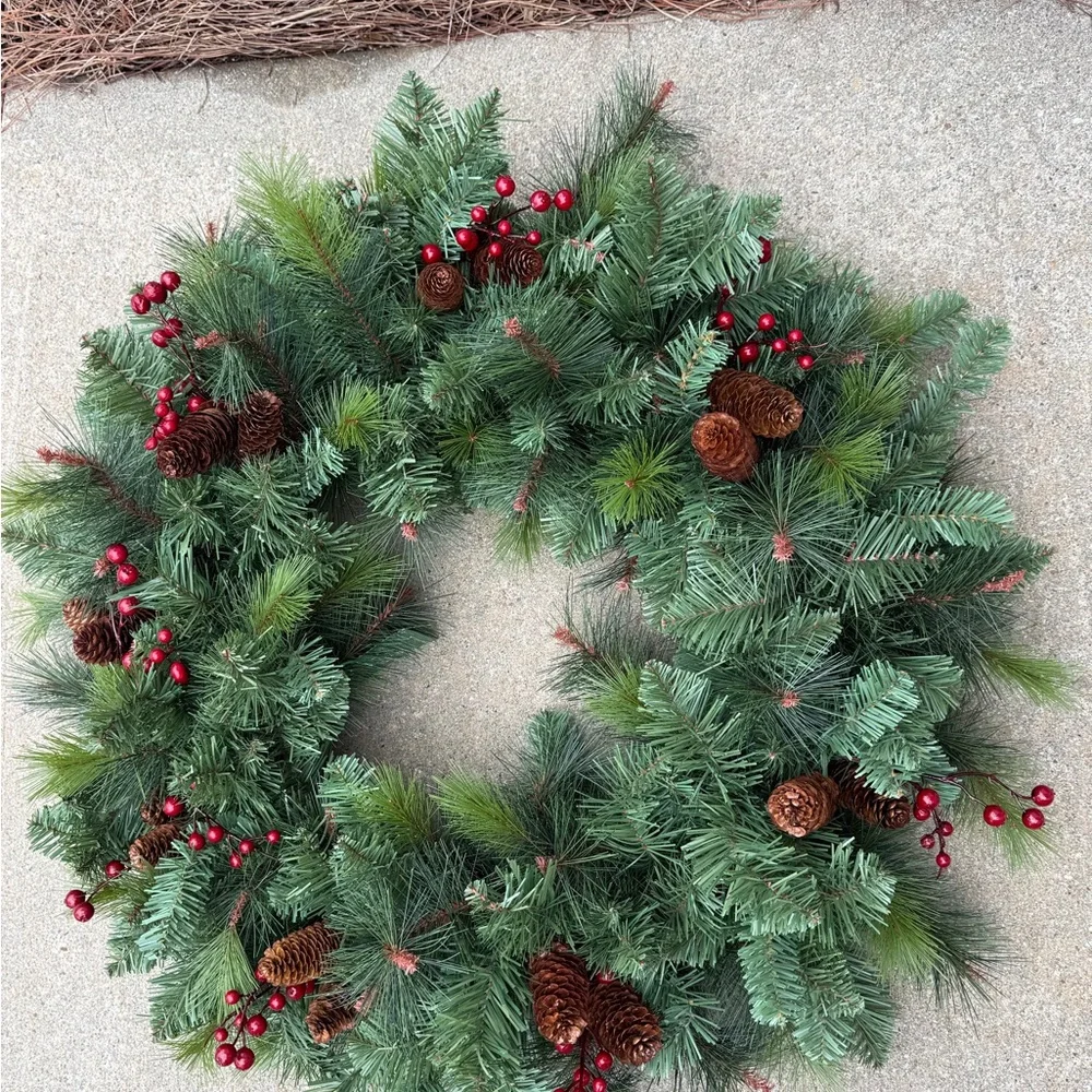 Festive Green and Red Holiday Wreath - NWT
